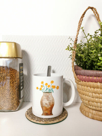 Orange Chrysanthemum Flowers  11oz Coffee Mug, Ceramic, White