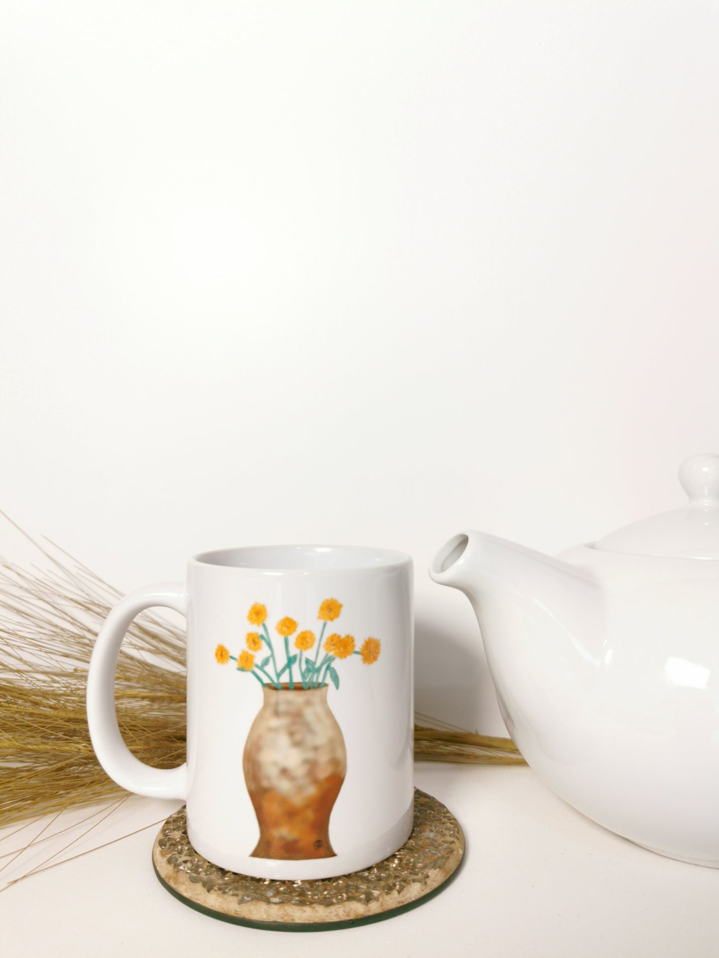 Orange Chrysanthemum Flowers  11oz Coffee Mug, Ceramic, White