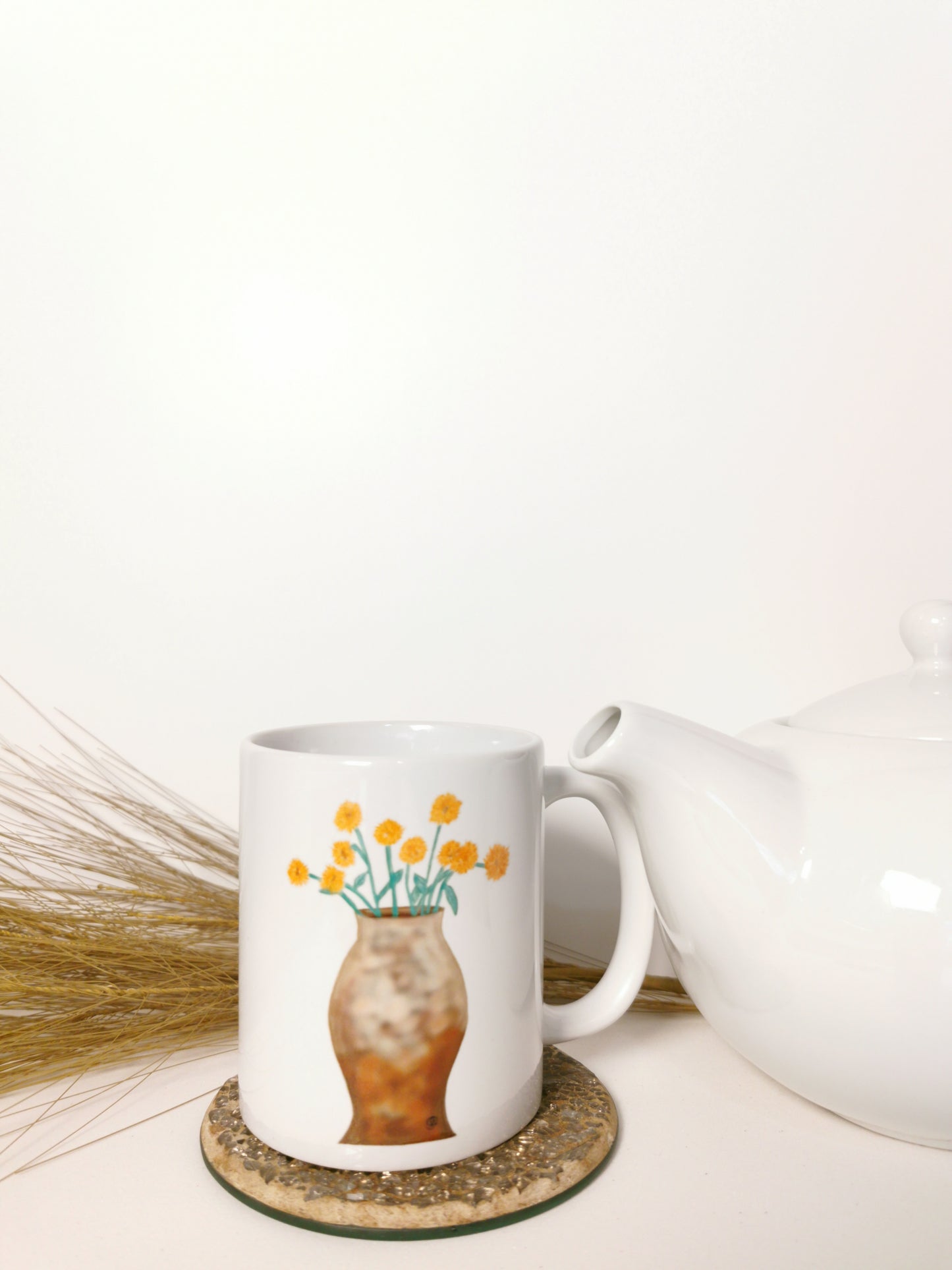 Orange Chrysanthemum Flowers  11oz Coffee Mug, Ceramic, White