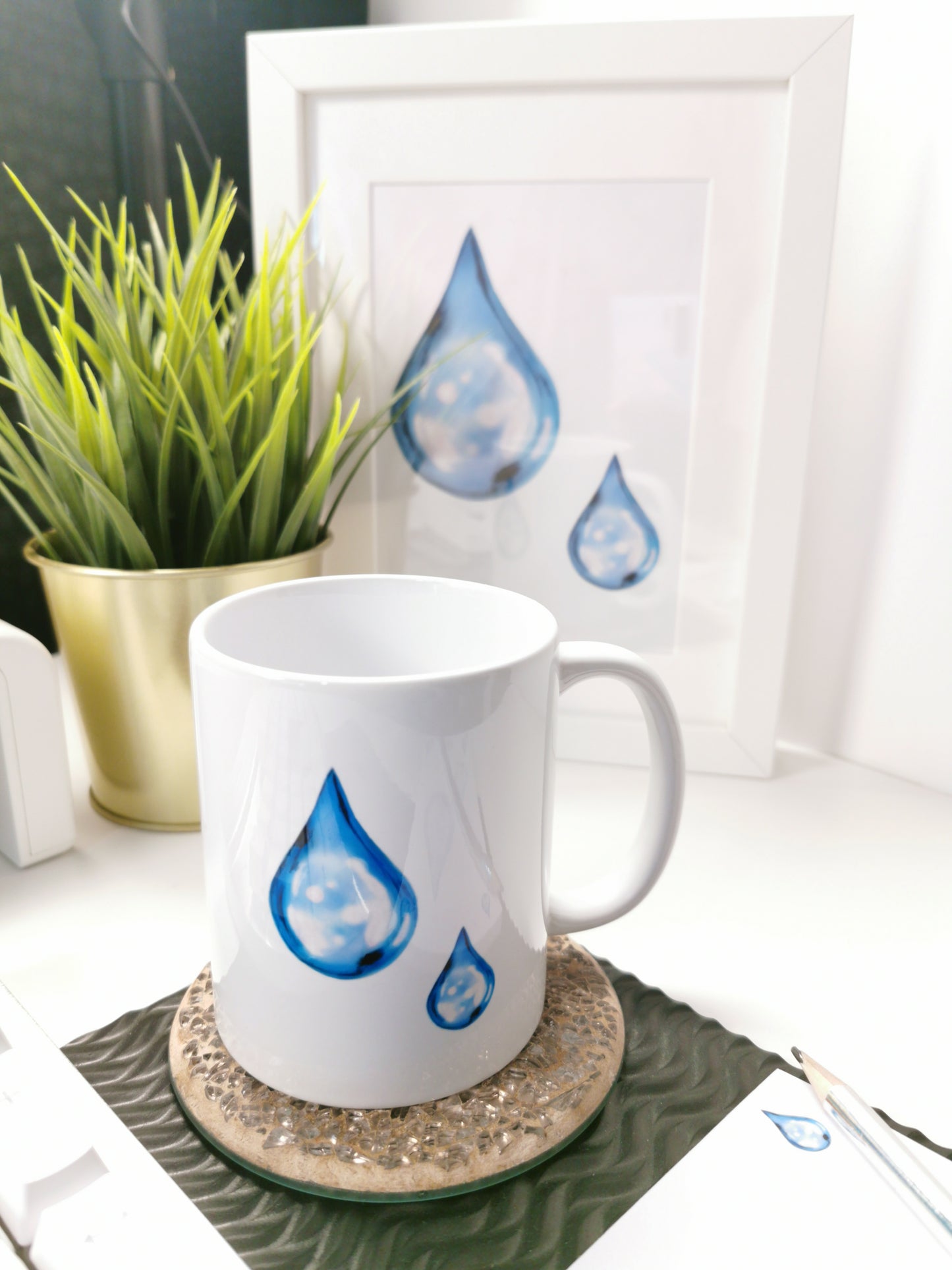 Water-drop  11oz Coffee Mug, Ceramic, White