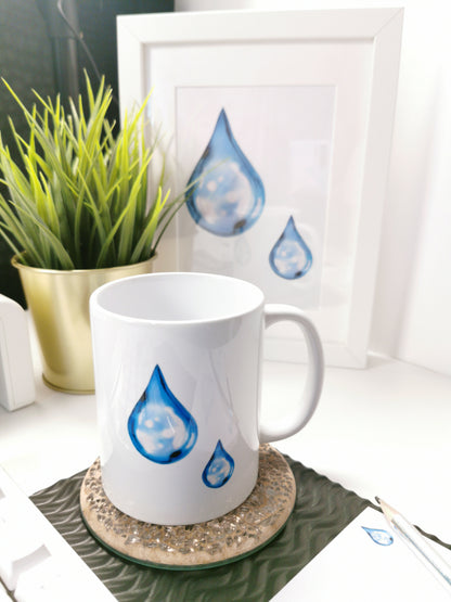 Water-drop  11oz Coffee Mug, Ceramic, White